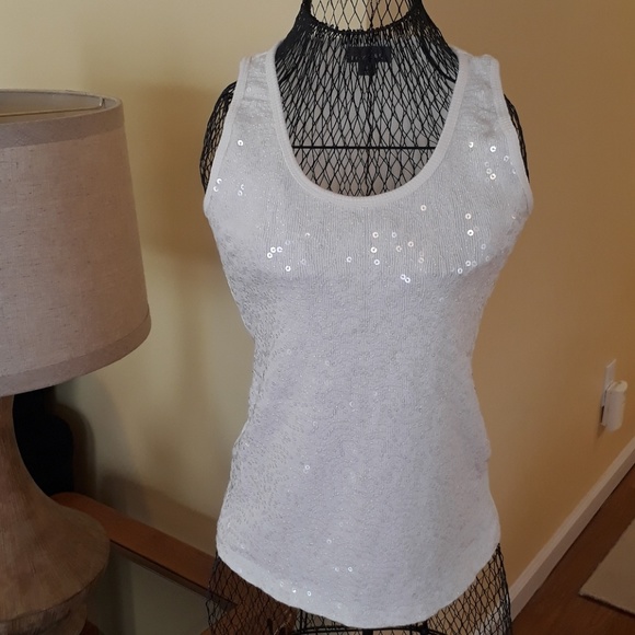 Roz & Ali Tops - *SOLD* Roz & Ali Off White Sequin Tank Top Size S